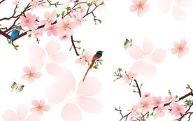 现代时尚简约粉色花鸟电视背景墙