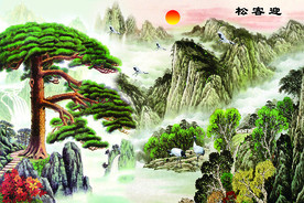 迎客松中式背景墙