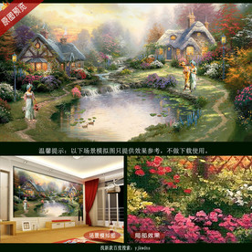 唯美田园水景油画