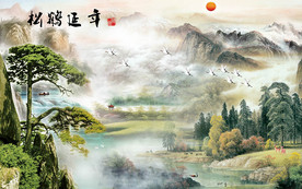 松鹤延年中式背景墙