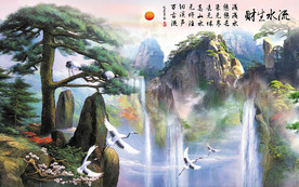 流水生财中式背景墙