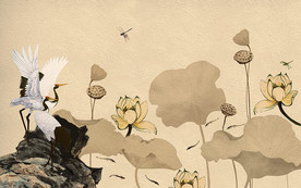 荷塘仙鹤背景墙