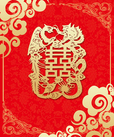 中式汉唐大红金色祥云婚礼背景