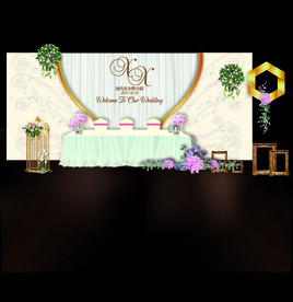 极简几何粉色香槟花卉婚礼迎宾