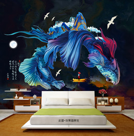 写意 写实 大气 唯美金鱼壁画