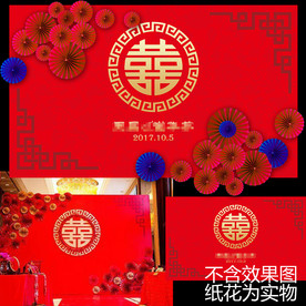 中式汉唐大红金色婚礼迎宾背景