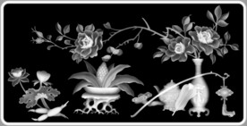 月季花瓶浮雕精雕灰度图