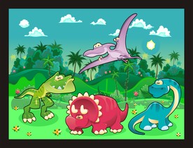 卡通动物风景插画