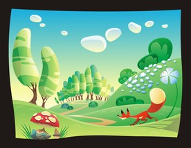 卡通动物风景插画