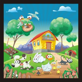 卡通动物风景插画