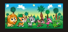 卡通动物风景插画