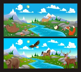 卡通动物风景插画