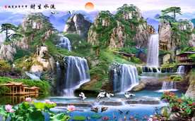 流水生财中式背景墙