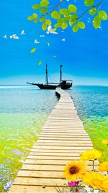 3D立体海景小桥玄关背景墙