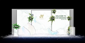 简洁风大理石风格手绘婚礼效果图