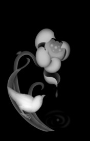 荷花鸟玉雕精雕浮雕灰度