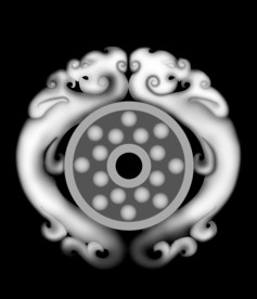 仿古双龙兽头浮雕精雕灰度