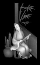 人物山水精雕浮雕灰度