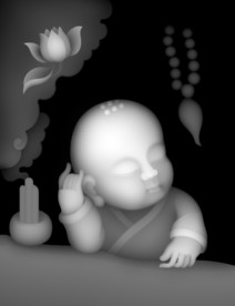 荷花童子佛浮雕精雕灰度