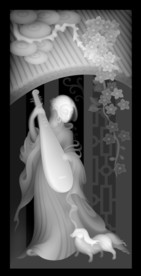 弹琵琶人物浮雕精雕灰度