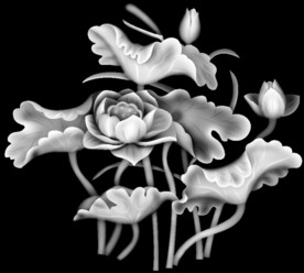 荷花浮雕精雕灰度