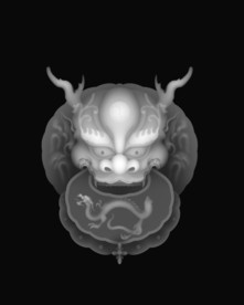 龙兽头浮雕精雕灰度46仿古牌