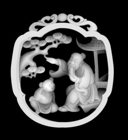 老人童子浮雕精雕灰度