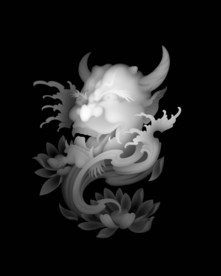 荷花鬼头浮雕精雕灰度浮雕46牌