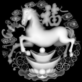 马上有福元宝挂屏浮雕精雕灰度