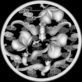 蝙蝠桃子镂空挂屏精雕浮雕灰度