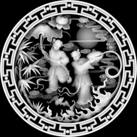 童子荷花和和美美圆屏风精雕浮雕