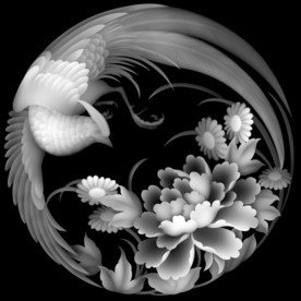锦上添花牡丹凤凰圆屏风精雕浮雕