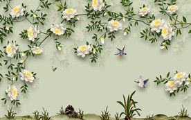 工笔花鸟背景墙