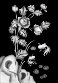 牡丹金鱼门上花精雕浮雕