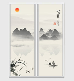 意境中国风山水移门