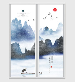 唯美意境山水画移门