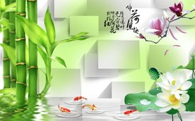 咏荷鱼趣电视背景墙