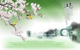 江南烟雨兰花电视背景墙