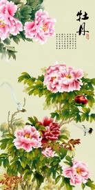中式牡丹花开富贵玄关背景墙