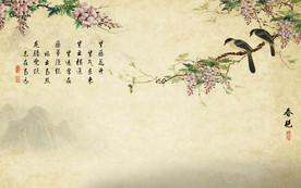 中式古典春晓电视背景墙