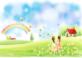 少女追随美丽的彩虹