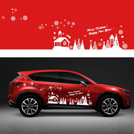 圣诞雪景雪花汽车贴纸拉花矢量图