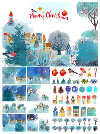手绘水彩圣诞素材