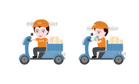 骑电动车的快递小哥卡通形象