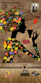 喝咖啡的美女抽象怀旧玄关背景墙