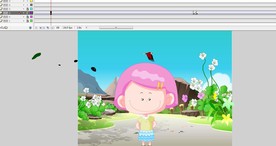 女孩在山间背景在动有风吹过鸟飞