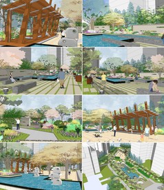 现代公园景观SU模型设计