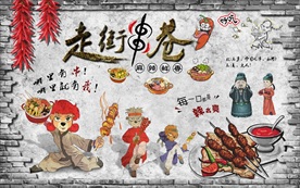 烧烤撸串美食复古背景墙