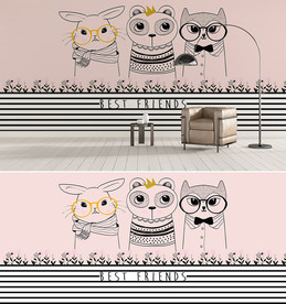 手绘猫咪宠物背景墙