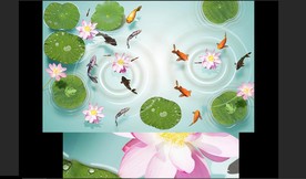 高清中式荷花九鱼图浴室3D地板